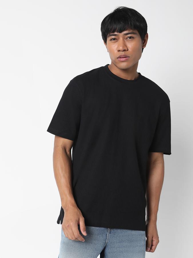 Men Cotton Regular Fit Crew Neck Textured T-shirt
