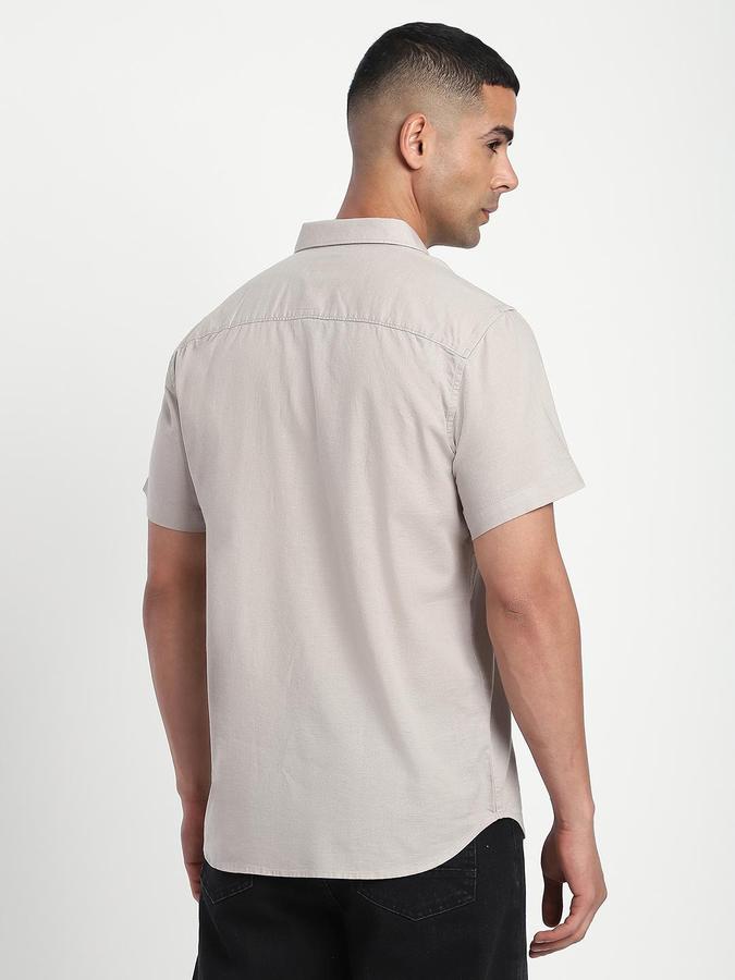 R&B Men Sand Spread Collar Short Sleeves Solid Shirt