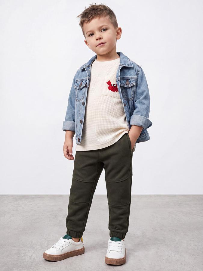 R&B Boys Olive Pure Cotton Solid Drawsting Joggers