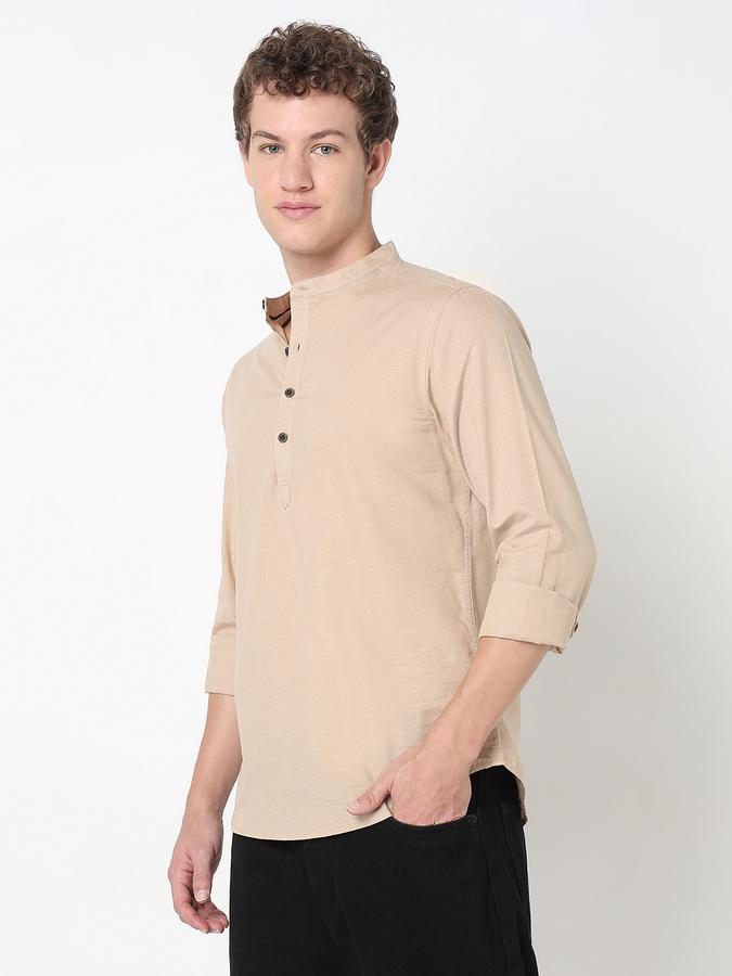 HALF PLACKET KURTA SHIRT - SLUB SHIRT SOLID SINGLE POCKET SLIM FIT image number 2