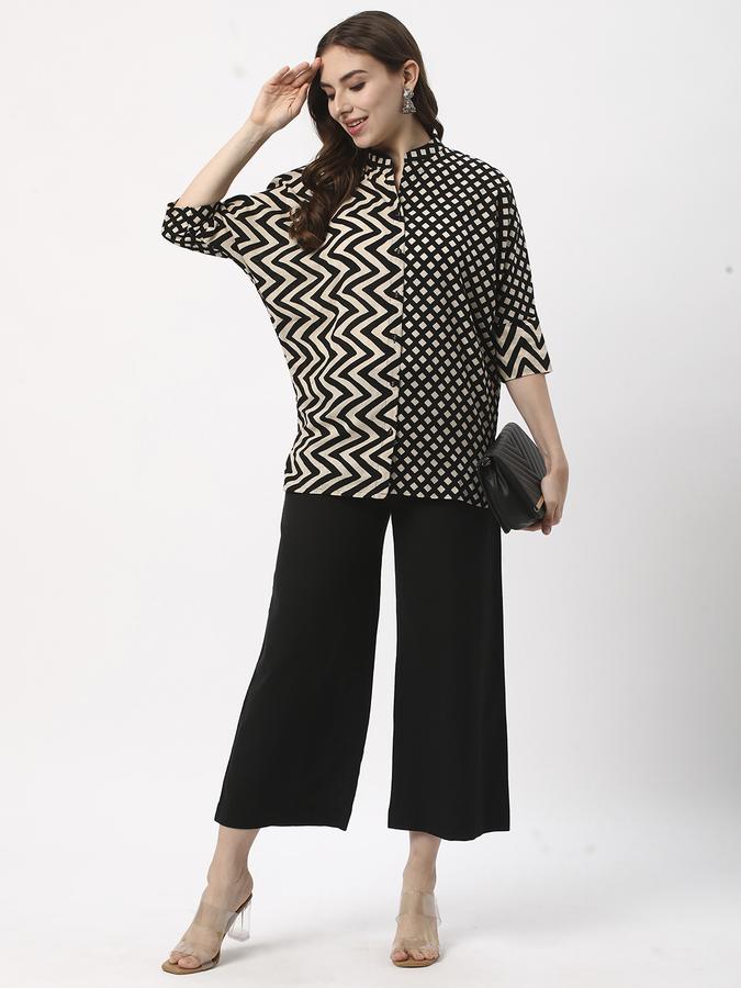 Women Cotton Regular Fit Mandarin Collar Printed Ethnic Top