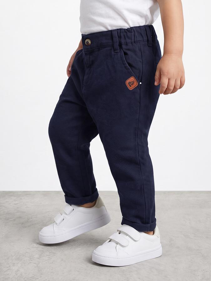 R&B Boys Navy Blue Solid Regular Fit Mid Rise Trousers