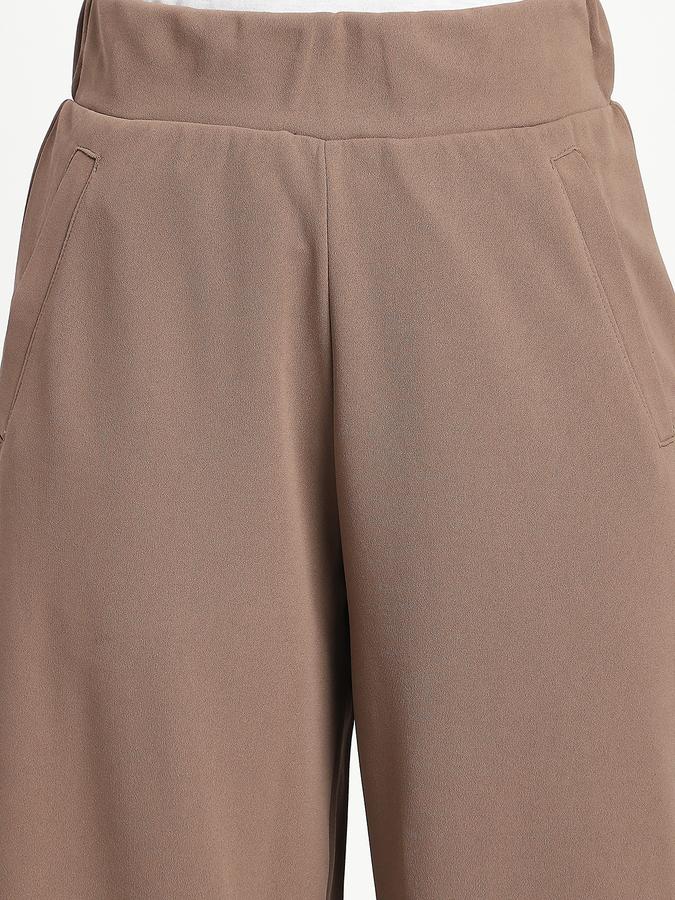 Women Polyester Wide Leg High Rise Solid Pants