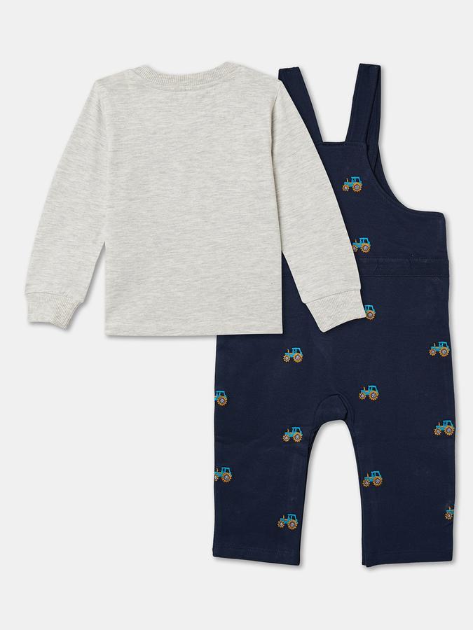 Boys Graphic Full Sleeves T-shirt with Dungarees Fashion Set