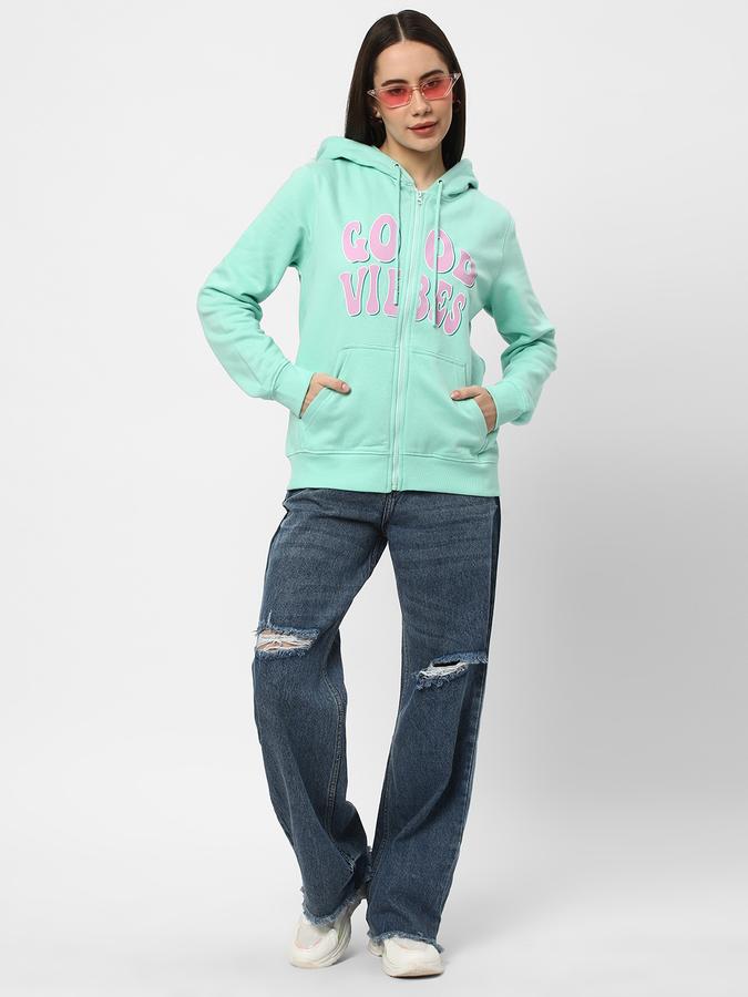 Women Typographic Print Regular Fit Hooded Jacket image number 1