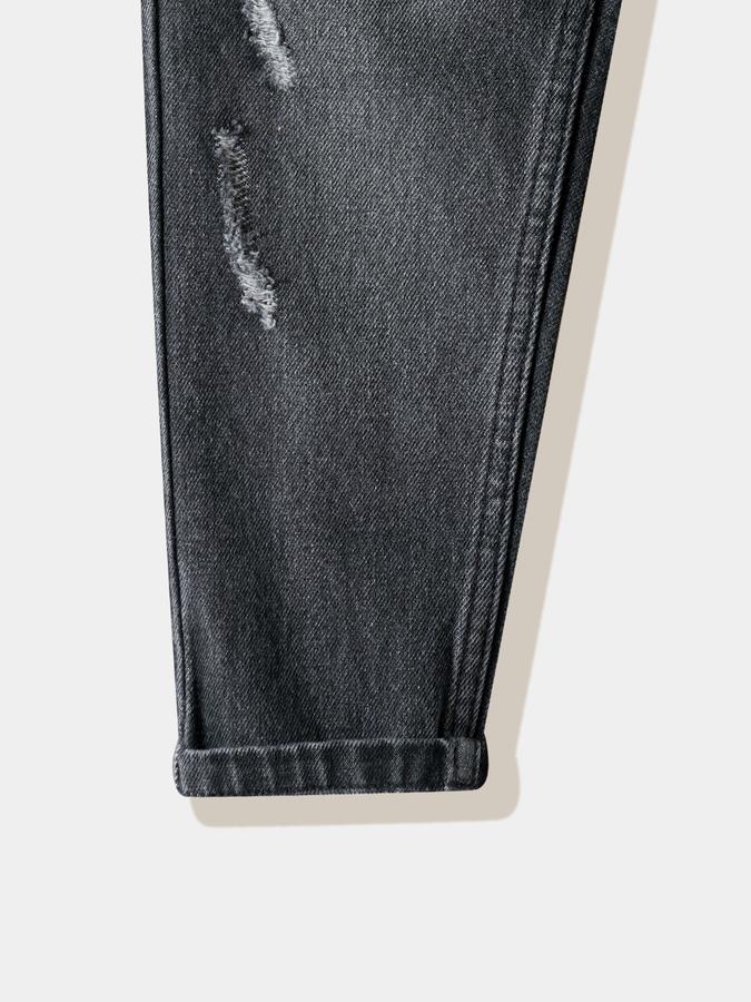 Boys Cotton Regular Fit Elastic Waist Distressed Jeans