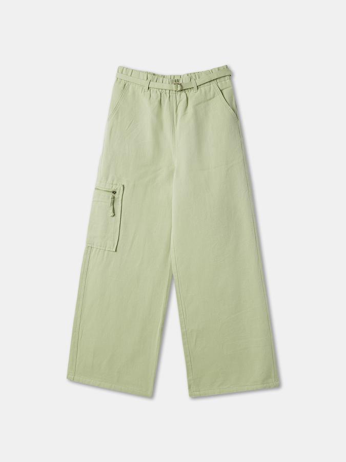 Girls Cotton Blend Wide Leg Elastic Waist Pockets Trousers