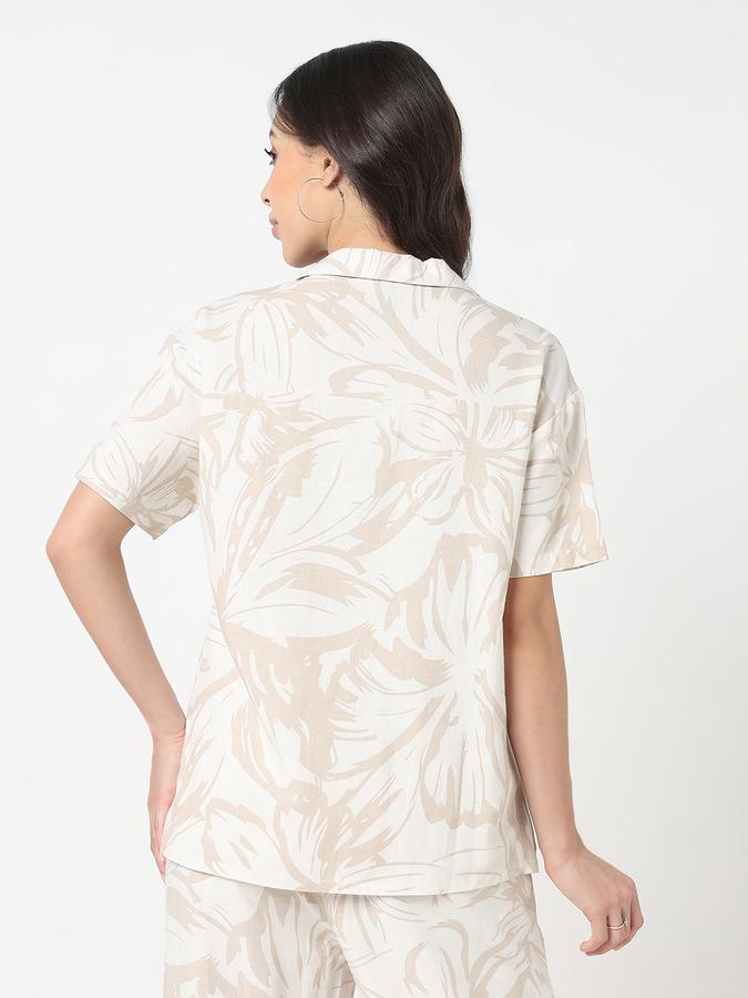 R&B Women Beige Leaf Print Relaxed Shirt