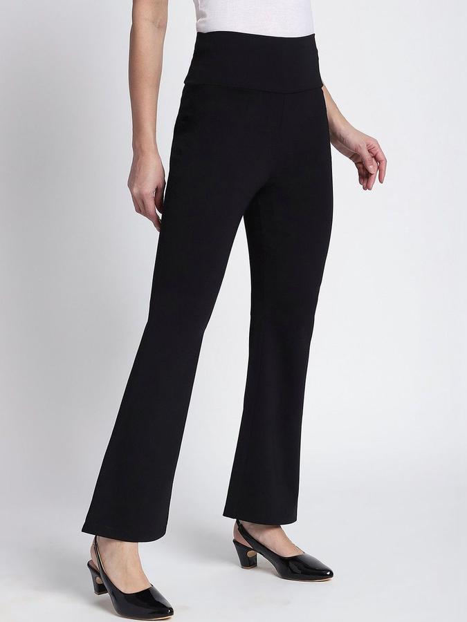 R&B Women Black Solid Regular Fit Trousers