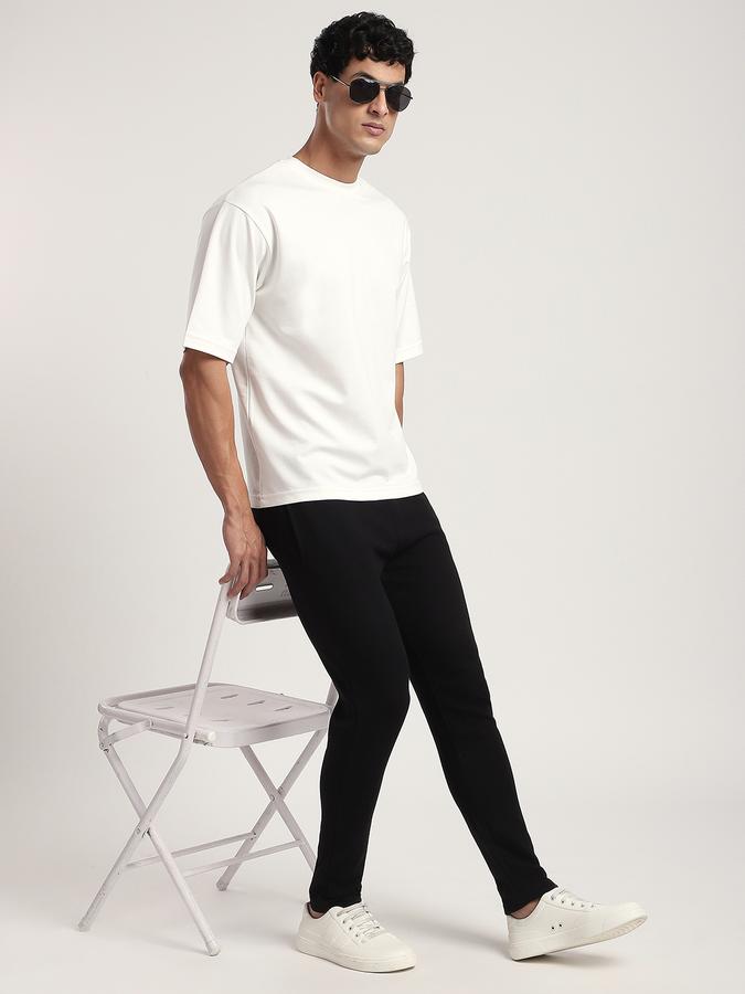 Men Cotton Blend Regular Fit Drawstring Cuffed Solid Trousers