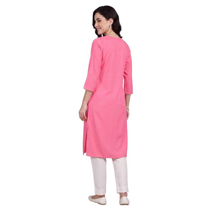 R&B Pink Women V-Neck Three-Quarter Sleeves Kurta 