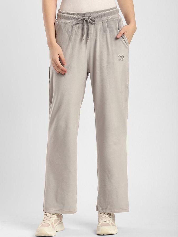 R&B Women Grey Solid Relaxed Fit Trousers