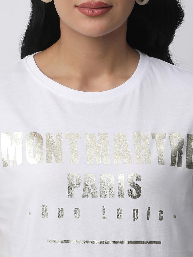 Women Cotton Regular Fit Crew Neck Typographic T-shirt