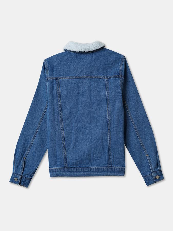 Girls Denim Button Front Sherpa Collar Jacket