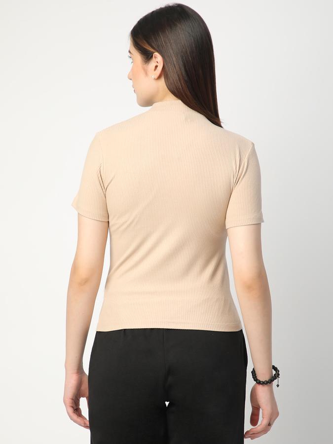 Women Viscose Fitted High Neck Ribbed T-shirt