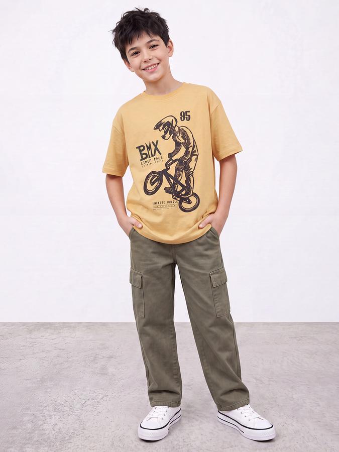 R&B Boys Mustard 3D Graphic Print Drop-Shoulder Sleeves Tshirt