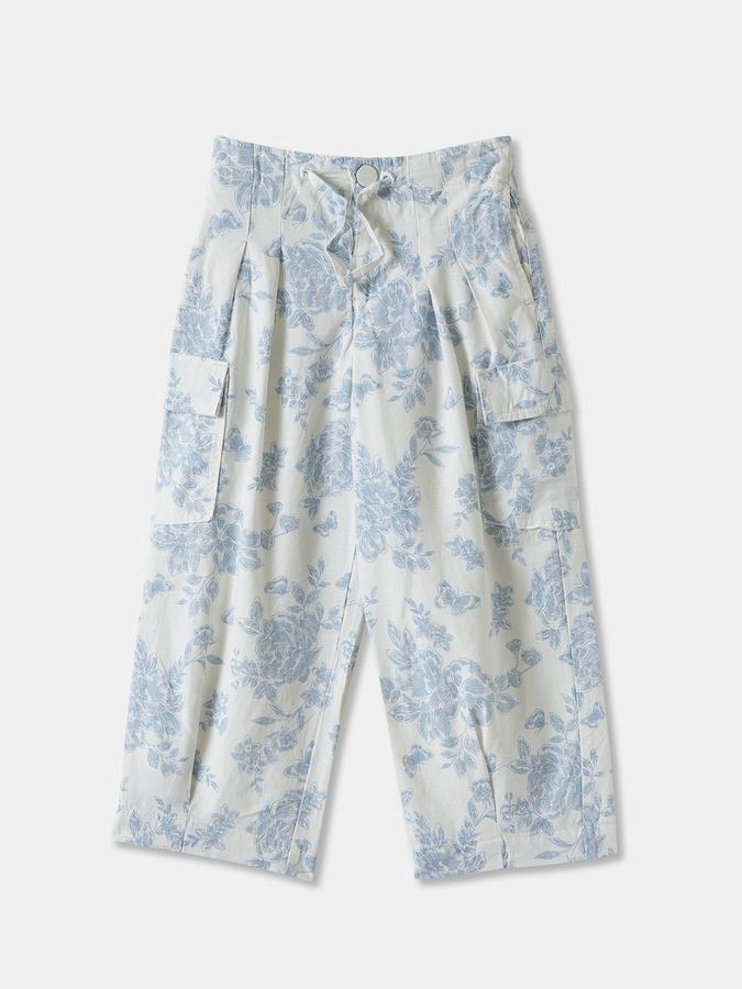 Girls Floral Print Sleeveless Ruffled Top with Trousers Set