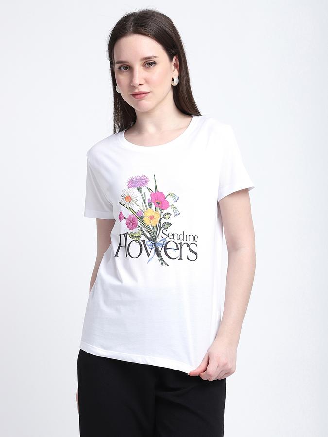 Women Cotton Regular Fit Crew Neck Graphic T-shirt