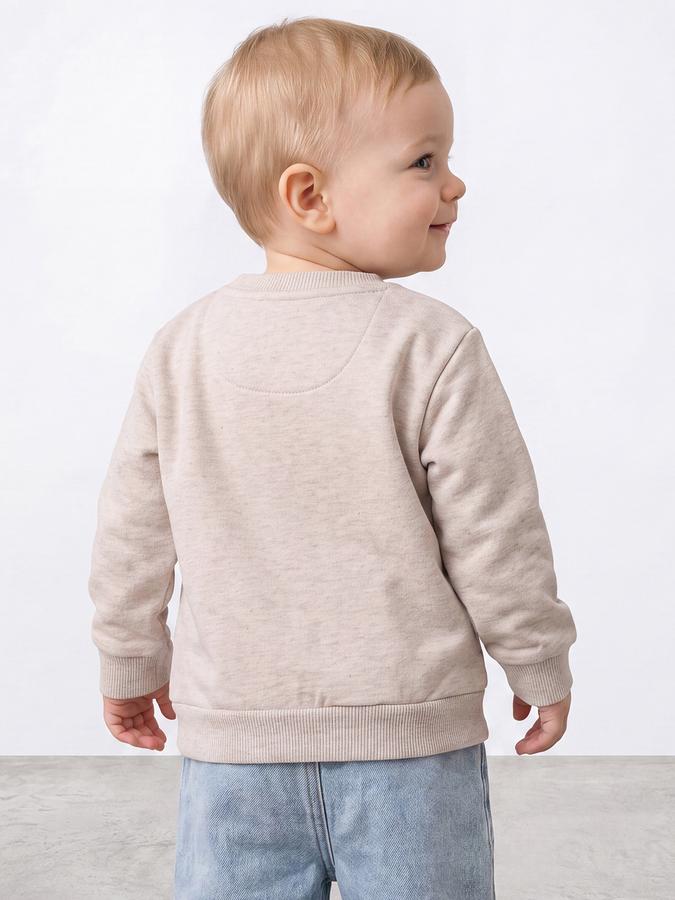 R&B Boys Beige Teddy Self Design Long Sleeves Sweatshirt