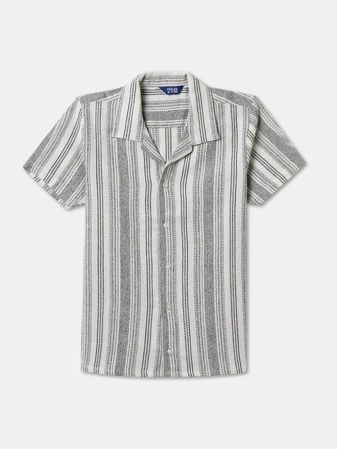 R&B Boys Grey Striped Half Sleeves Cuban Collar Shirt