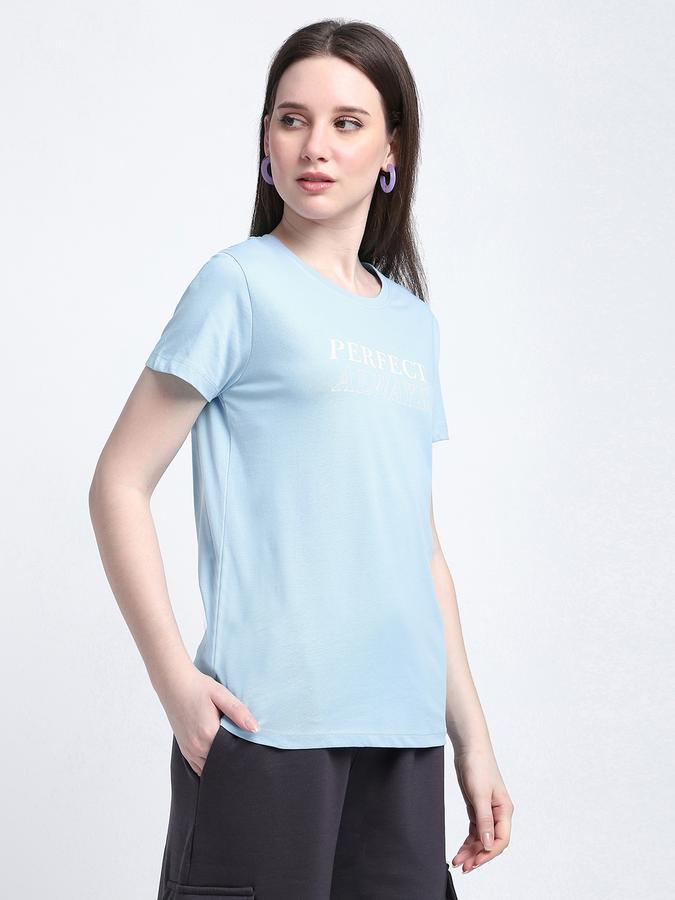 R&B Women Powder Blue Typography T-Shirt
