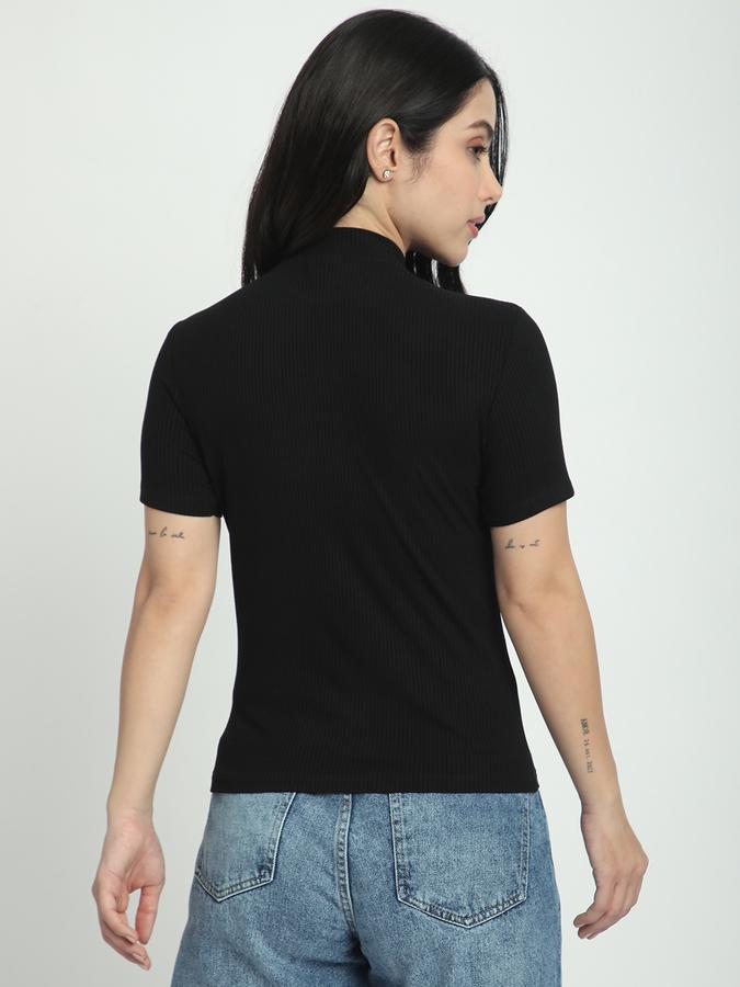 Women Viscose Slim Fit High Neck Ribbed Top
