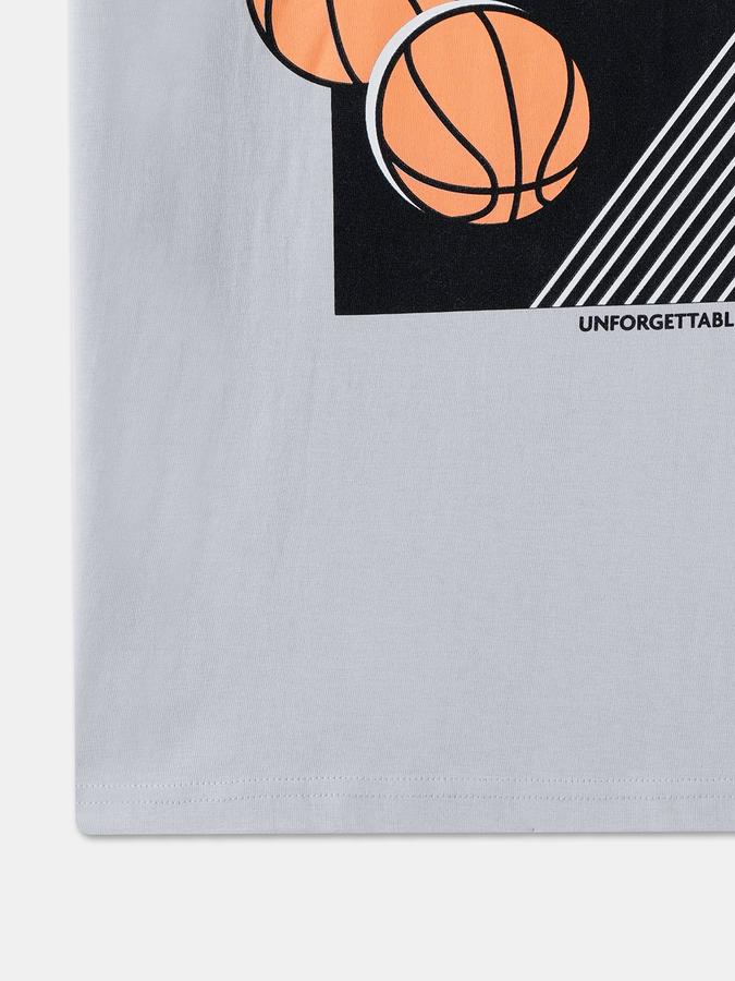 R&B Boys' Grey Printed T-Shirt