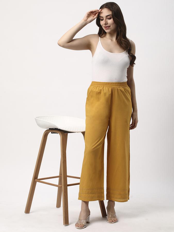 Women Cotton Palazzo Elasticated Waist Solid Trousers