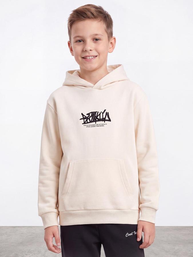 R&B Boys Beige Typography Print Hooded Long Sleeves Sweatshirt