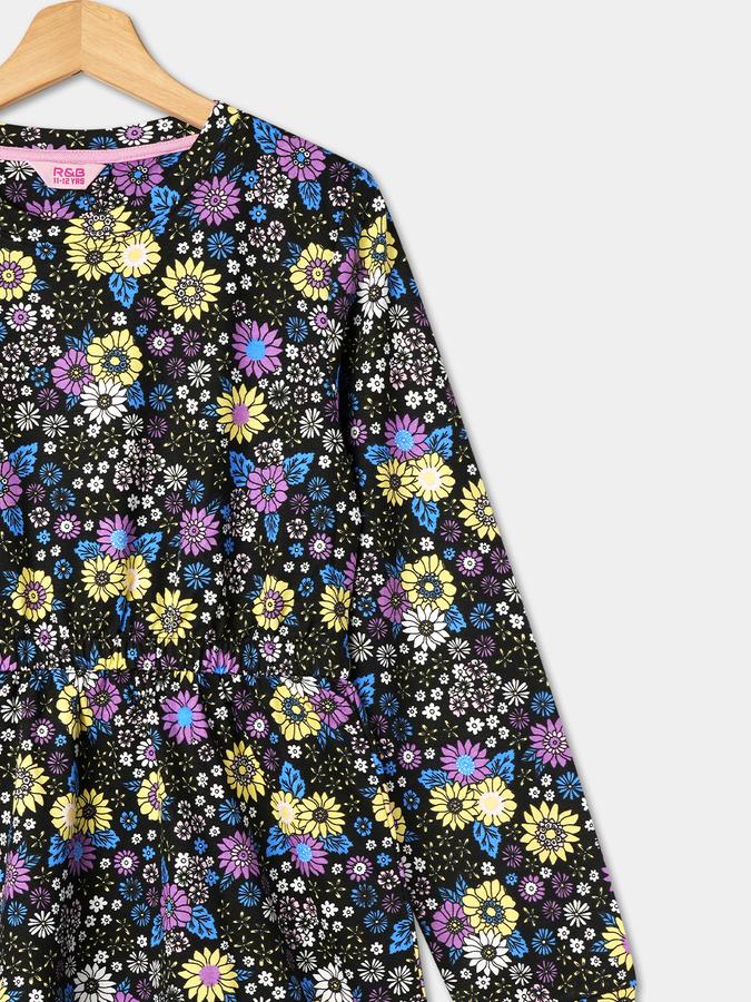 R&B Girls' Black Printed Dress