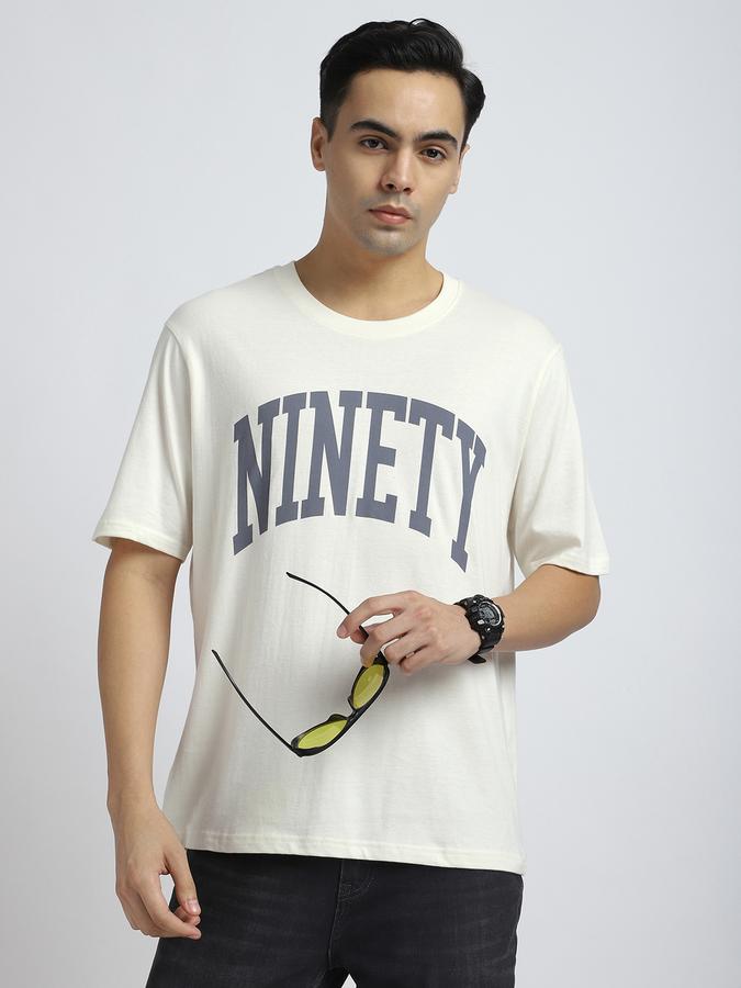 R&B Men's Cream Printed T-Shirt