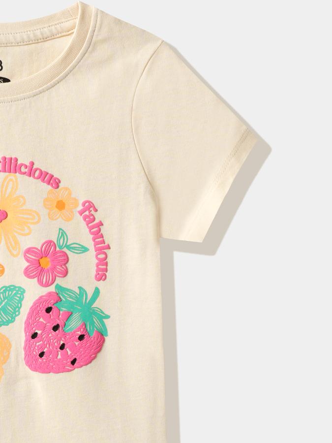 Girls Cotton Regular Fit Crew Neck Graphic T-shirt