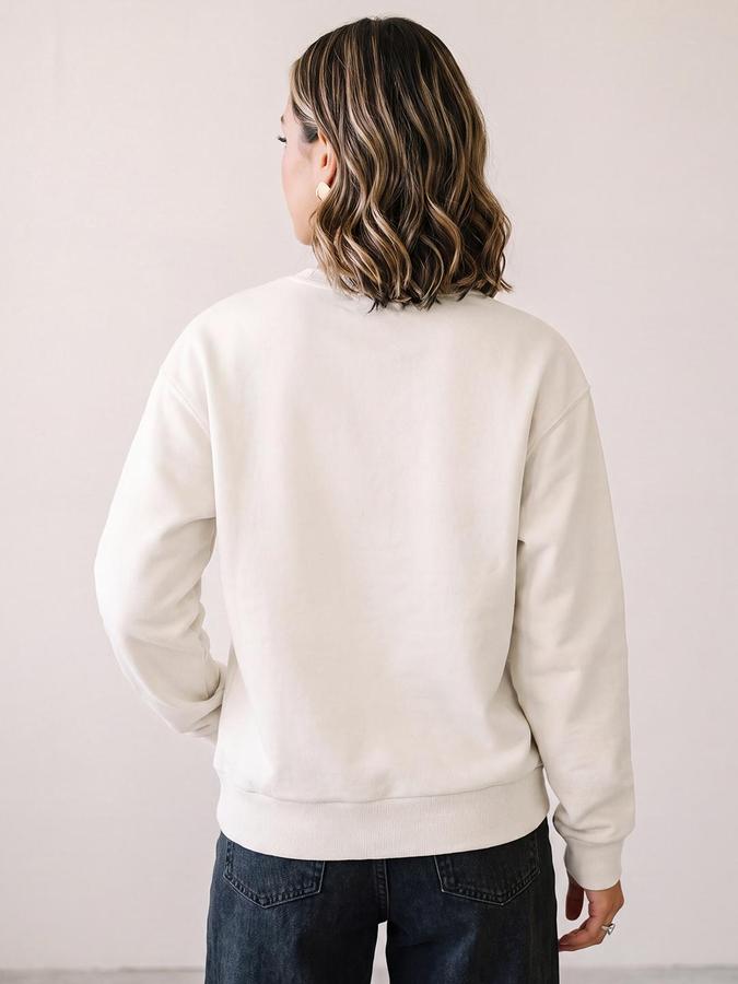R&B Women Cream Graphic Teddy Print Round Neck Long Sleeves Relaxed Fit Sweatshirt