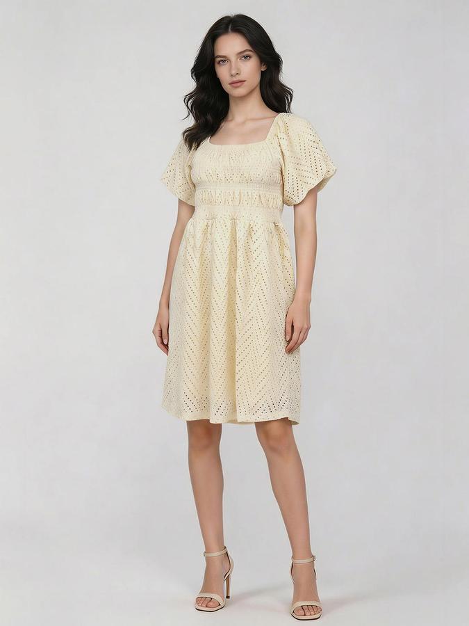 R&B Off White Solid Women Regular fit Dress
