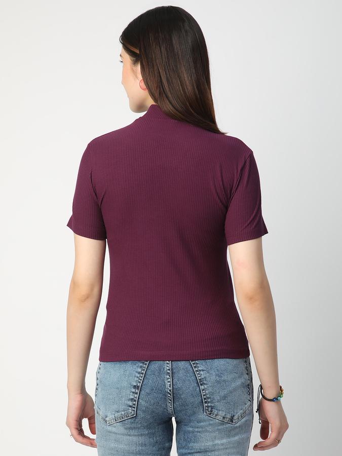 Women Viscose Fitted High Neck Ribbed T-shirt