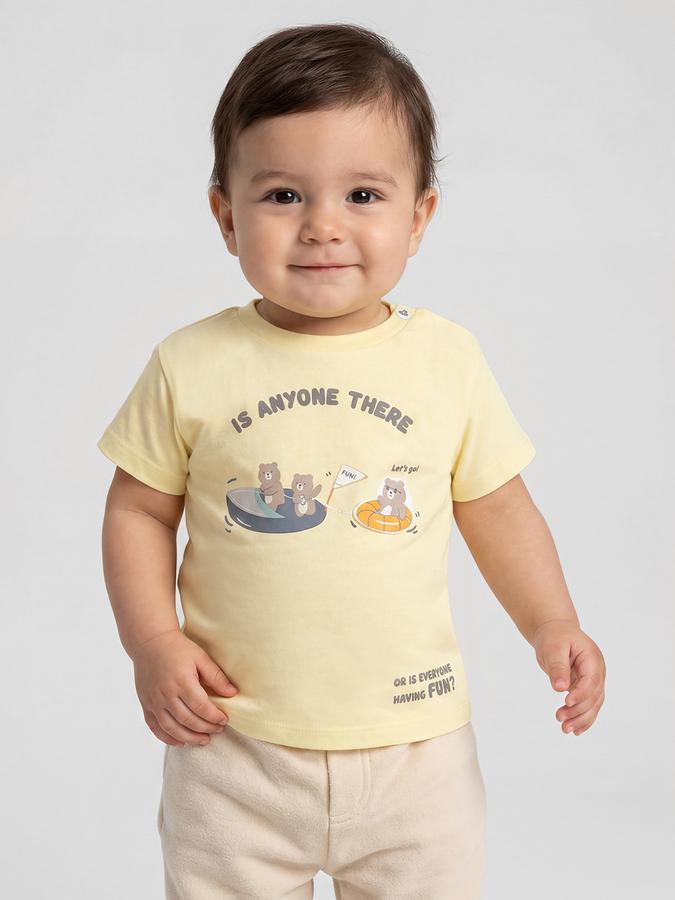 R&B Yellow Graphic Print Boys Round Neck Regular Fit Short Sleeves T-Shirt 