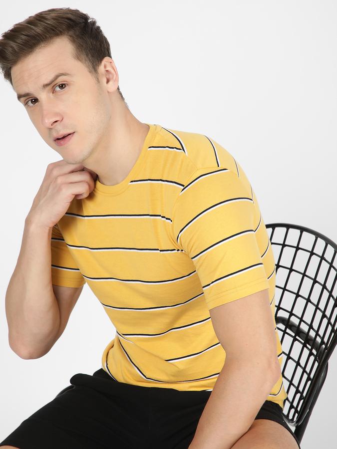 Men Cotton Regular Fit Crew Neck Striped T-shirt