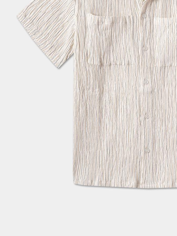 R&B Boys Beige Self Design Half Sleeves Cuban Collar Shirt