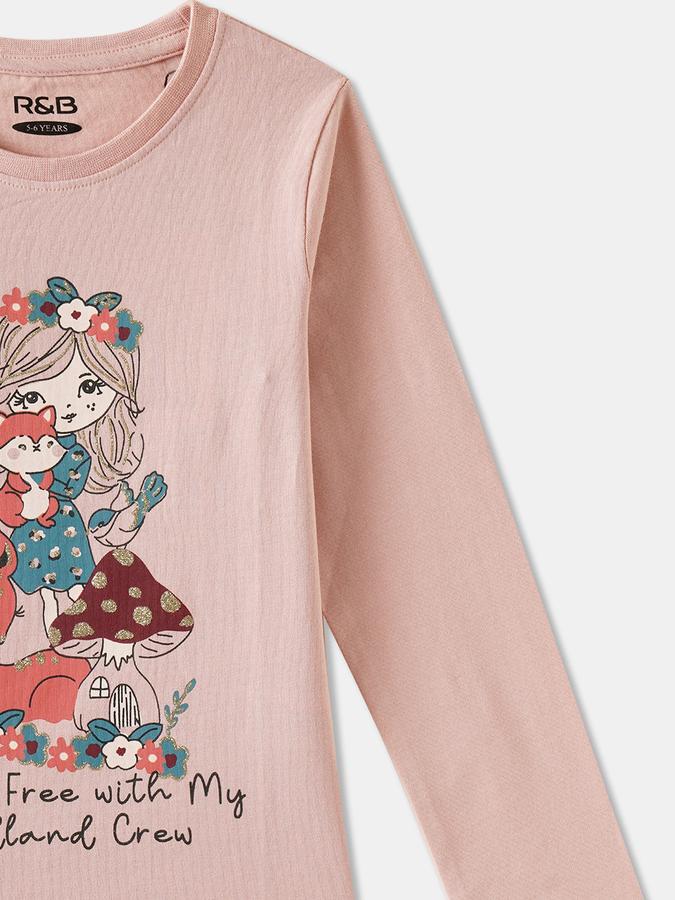 Girls Cotton Regular Fit Crew Neck Graphic T-shirt