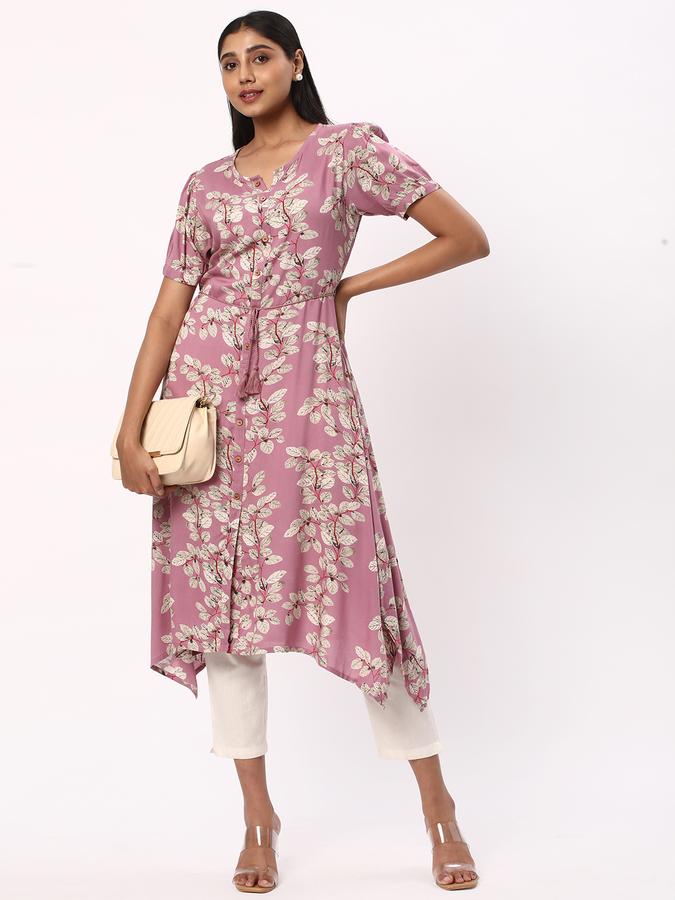 Women Leaf Print A-Line Kurta image number 1
