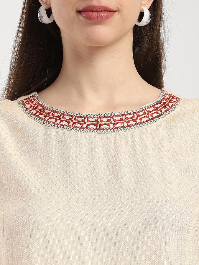 Women Viscose Regular Fit Round Neck Embroidered Top