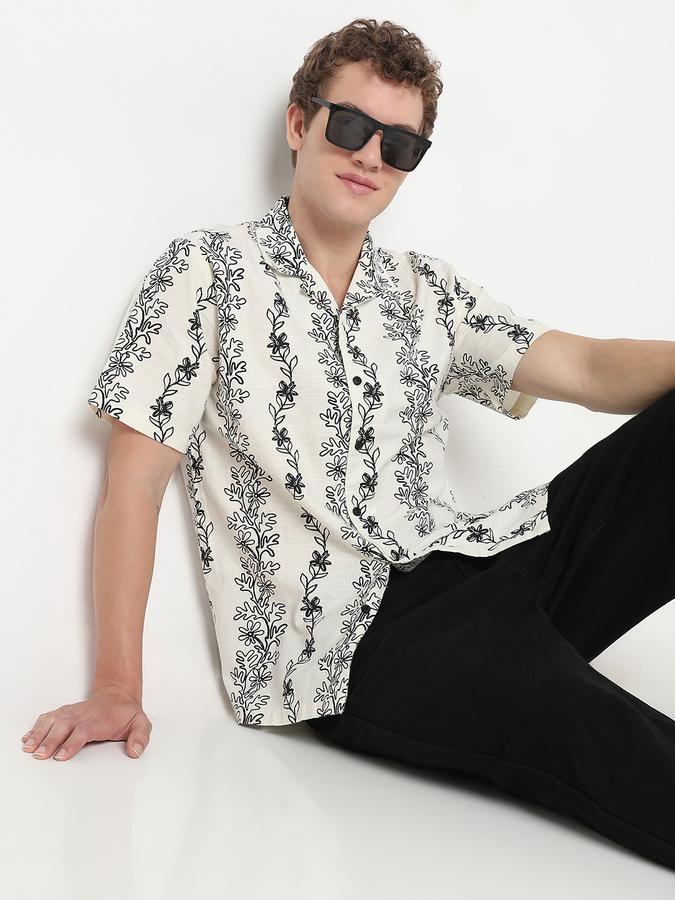 R&B Men's Ivory Printed Shirt