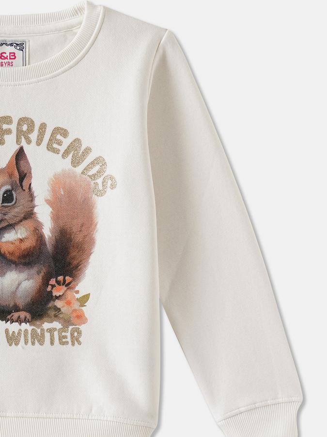 R&B Girls' White Printed Sweatshirt