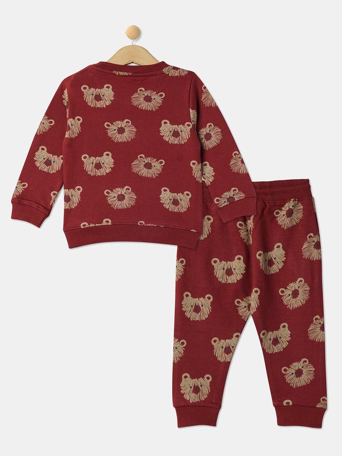 Boys Bear Print Round-Neck T-Shirt & Pants Set image number 1