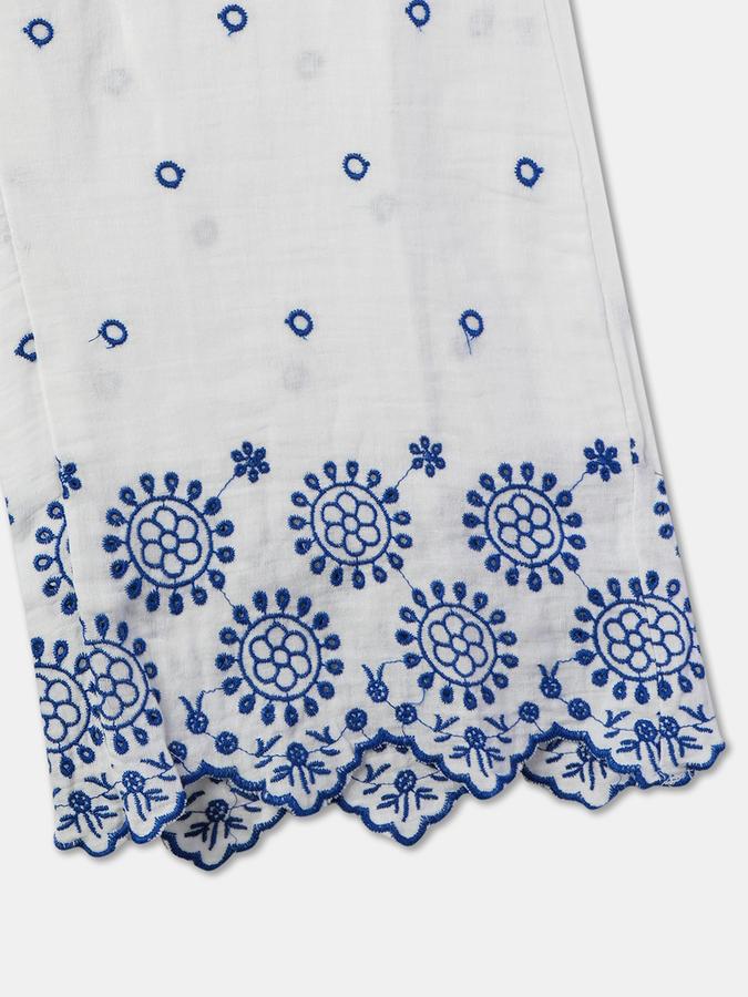 Girls Cotton Wide Leg Elastic Waist Embroidered Pants