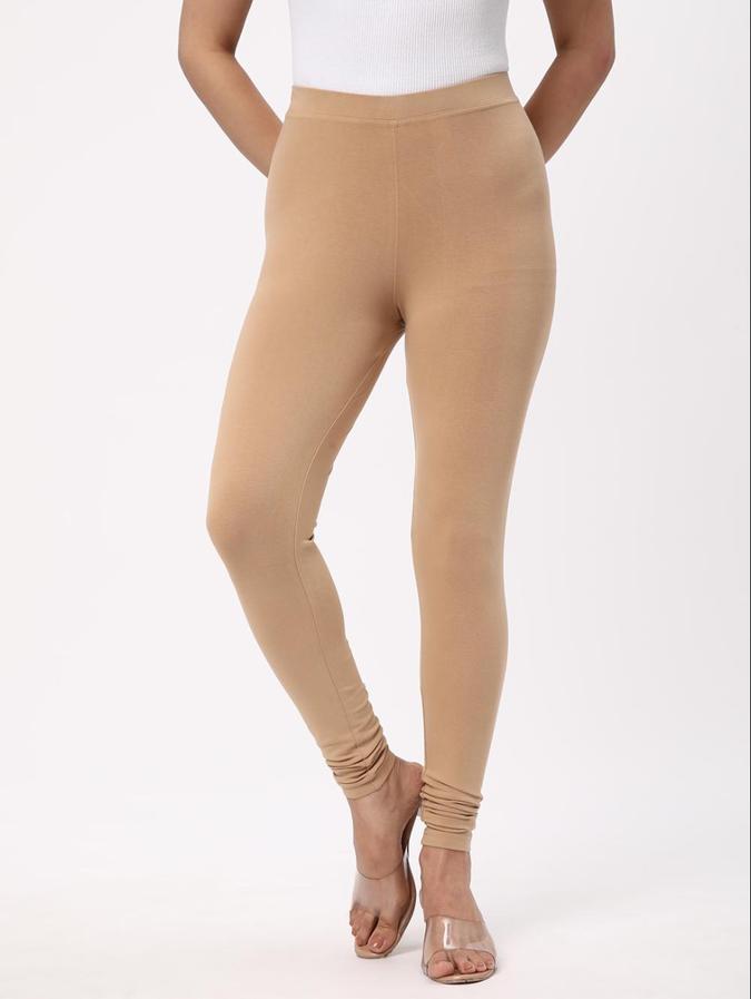 R&B Women Beige Solid Leggings 