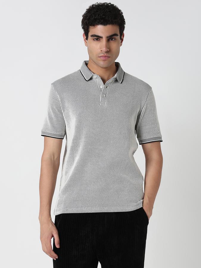 Striped Men Polo Neck T-Shirt image number 1