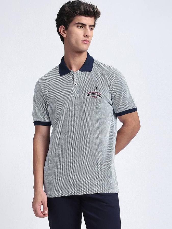 R&B Mens Grey Self Design Polo Collar Short Sleeves T-shirt