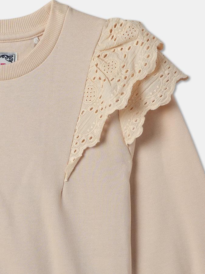 Girls Solid Regular Fit Full Sleeve Crew Neck Ruffle SweaT-Shirt