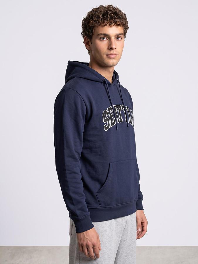 R&B Men Light Blue Graphic Print Hooded Long Sleeves Sweatshirt